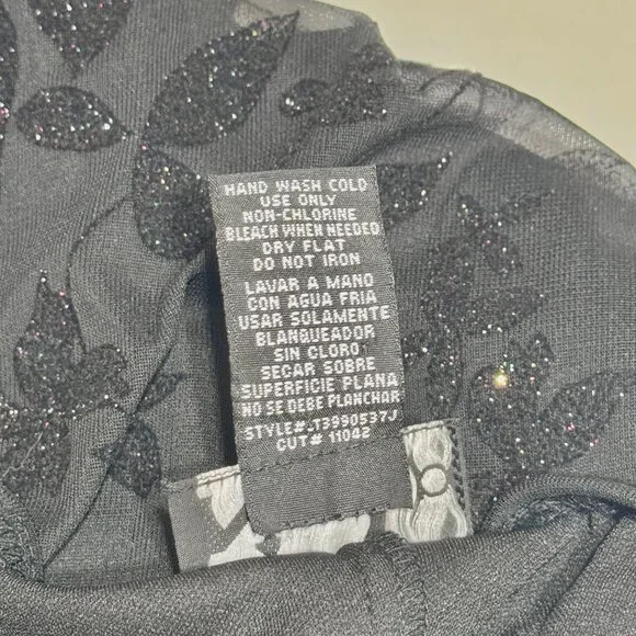 Vtg Y2K Velvet Burnout Floral Dress SzM Sparkle Sheer Stretch Whimsigoth Witchy - Picture 9 of 16